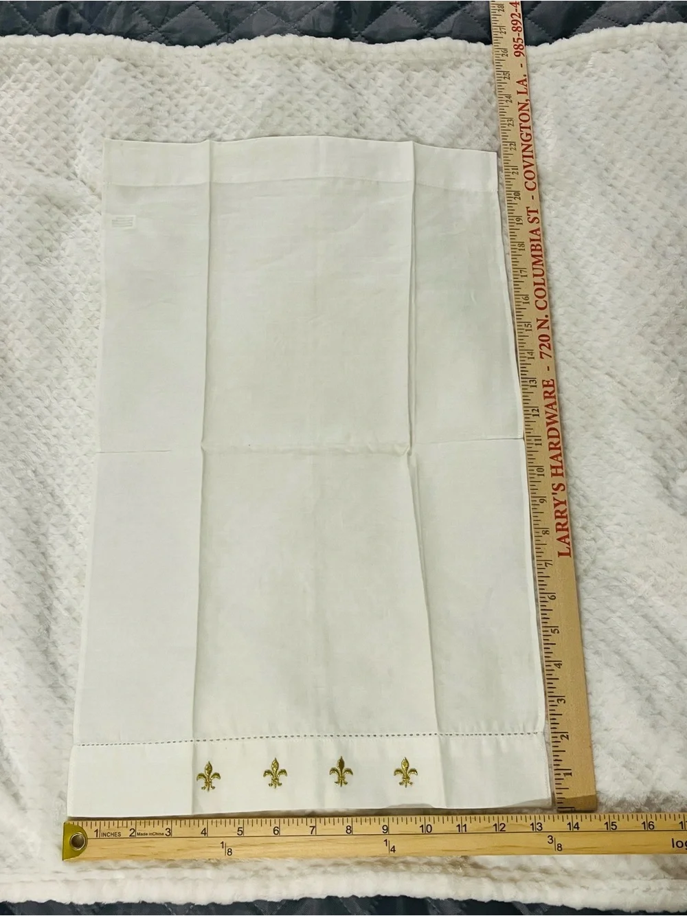Fleur De Lis Tea Towel White Embroidered French Chic Powder Room Bath Gift New